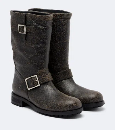 Jimmy Choo Black Biker Midcrackled Leather Boots In Multi