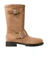 Jimmy Choo Biker Buckled Suede Ankle Boots In Brown