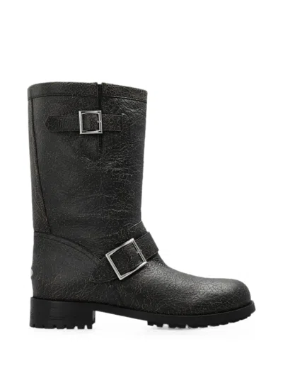 Jimmy Choo Biker Mid Buckle-strap Boots In Black