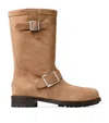 Jimmy Choo Biker Buckled Suede Ankle Boots In Brown