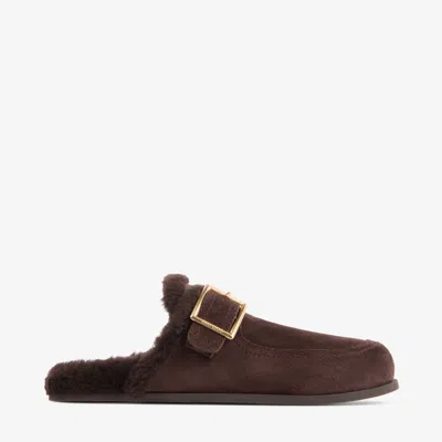 Jimmy Choo Biker Shearling-lined Suede Mules In Brown