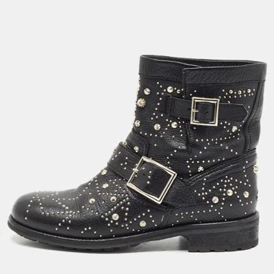 Pre-owned Jimmy Choo Biker Size 38 Black Leather Studded Combat Boots