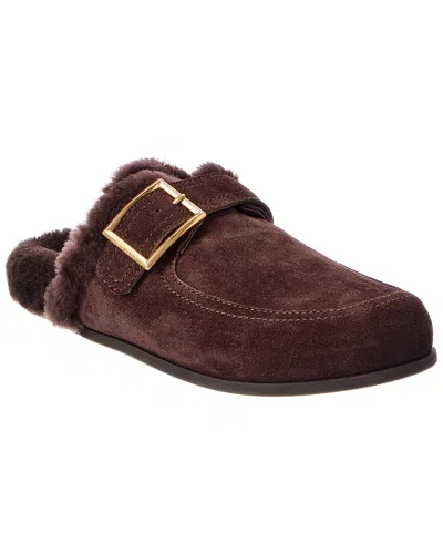 Jimmy Choo Biker Suede & Shearling Mule In Brown