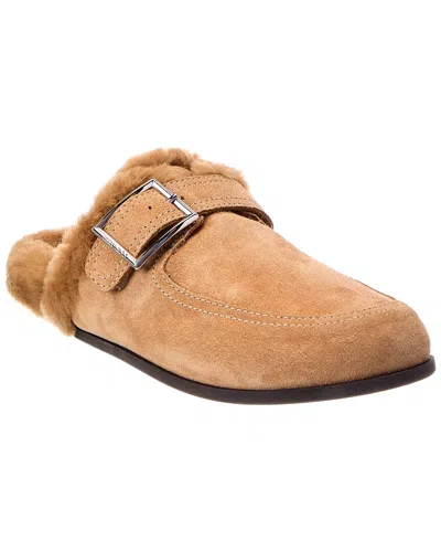 Jimmy Choo Biker Suede & Shearling Mule In Brown