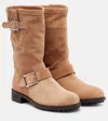 Jimmy Choo Biker Buckled Suede Ankle Boots In Nude