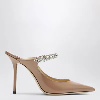 Jimmy Choo Bing 100 Ballet Pink Patent Leather Mules In Brown