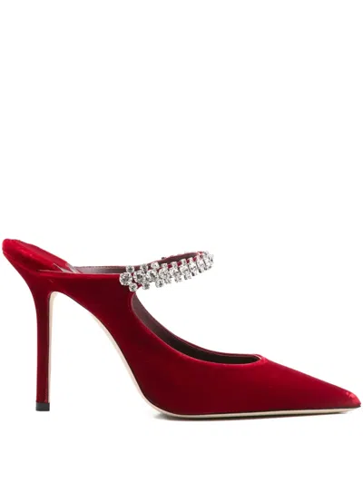 Jimmy Choo 100mm Bing Embellished Velvet Mule Pumps In Red