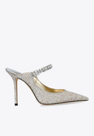 Jimmy Choo Bing 100 Crystal-embellished Mules In Metallic