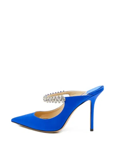 Pre-owned Jimmy Choo Bing 100 Crystal-embellished Heeled Mules In Blue