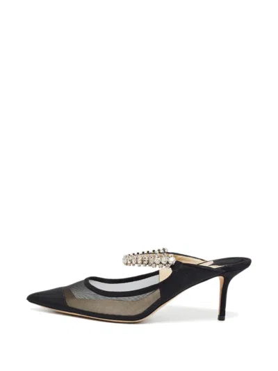 Pre-owned Jimmy Choo Bing 100 Crystal-embellished Suede Heeled Pumps In Black
