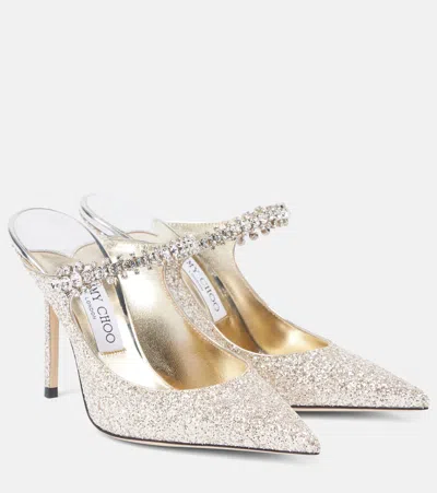 Jimmy Choo Bing 100 Embellished Glitter Mules In Metallic