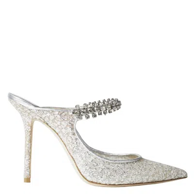 Jimmy Choo Bing 100 Glitter Tulle Mules In Silver