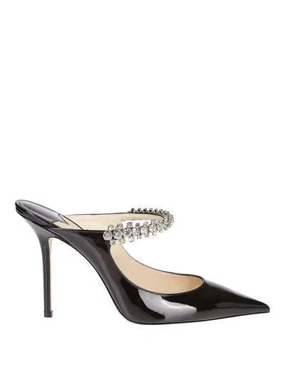 Jimmy Choo Black Leather Sabot Painted With Crystal Strap In Nero