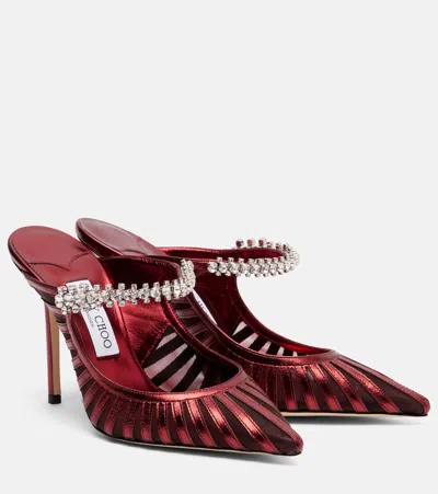 Jimmy Choo Bing 100 Metallic Leather And Mesh Mules In Brown