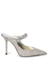 Jimmy Choo Bing 100 Mules In Silver With Glitter In Beige