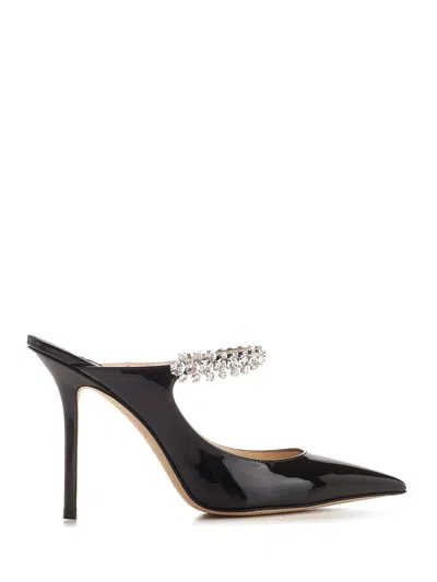 Jimmy Choo Black Leather Sabot Painted With Crystal Strap In Nero