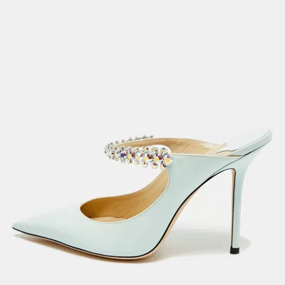 Pre-owned Jimmy Choo Bing 100 Size 39 Blue Patent Leather Crystal Embellished Mules