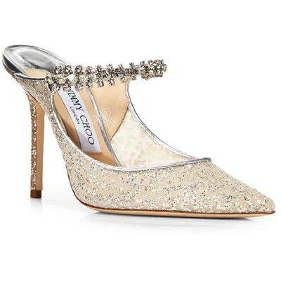 Jimmy Choo Bing 100 Womens Rhinestone Pointed Toe Mules In Silver