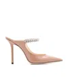Jimmy Choo Womens Ballet Pink Bing 100 Crystal-embellished Patent-leather Heeled Mules In Nude
