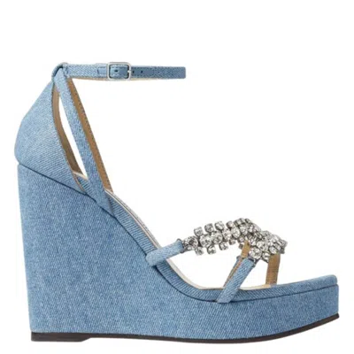 Jimmy Choo Bing 120 Denim Wedges In Blue