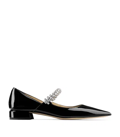 Jimmy Choo Women Black Ballet Flats With Crystals On Strap In Patent Leather Woman