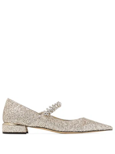 Jimmy Choo Gold Calf Leather Flat Shoes In Silver