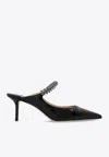 JIMMY CHOO BING 65 CROC-EMBOSSED LEATHER MULES WITH CRYSTAL STRAP