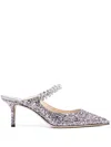 Jimmy Choo Bing 65 Crystal Strap Glitter Heel Mules