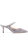 Jimmy Choo Bing 65 Crystal Strap Glitter Heel Mules In Silver