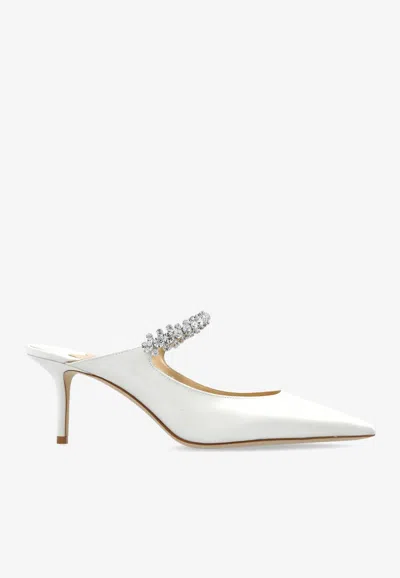 Jimmy Choo Bing 65 Crystal Strap Satin Mules In White