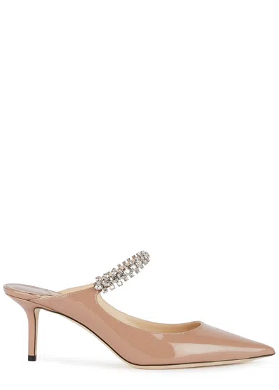 Jimmy Choo Bing 65 Embellished Leather Mules In Nude