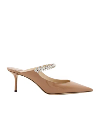 Jimmy Choo Bing 65 Embellished Patent Leather Mules In Brown