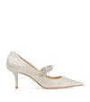 Jimmy Choo 'bing' White Pumps With Crystal Embellishments And High Cone Heel In White