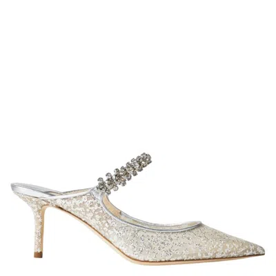 Jimmy Choo Bing 65 Glitter Tulle Mules In White