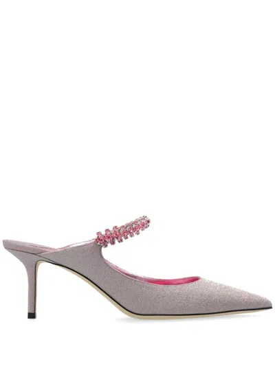 JIMMY CHOO JIMMY CHOO BING 65 GLITTERED LEATHER MULES