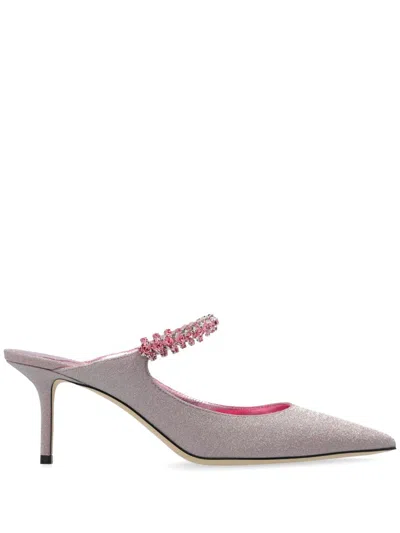 Jimmy Choo Bing 65 Glittered Leather Mules In Pink