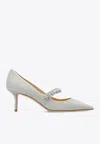 Jimmy Choo Bing White Pumps With Crystal Embellishments And High Cone Heel In Patent Leather Blend Woman In White