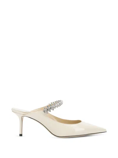 Jimmy Choo Bing 65 Linen Patent-leather Mules With Crystal Strap In Multi
