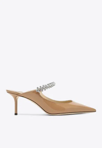 Jimmy Choo Bing 65 Patent Leather Mules In Biscuit