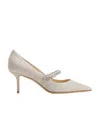 Jimmy Choo Bing White Pumps With Crystal Embellishments And High Cone Heel In Patent Leather Blend Woman In White