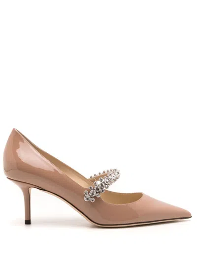 Jimmy Choo Bing Pink Pumps With Crystal Embellishment In Patent Leather Woman In Nude