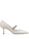 Jimmy Choo Bing 85 Crystal-embellished Pumps In Patent Leather In Neutrals