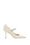 Jimmy Choo Bing 85 Crystal-embellished Pumps In Patent Leather In White