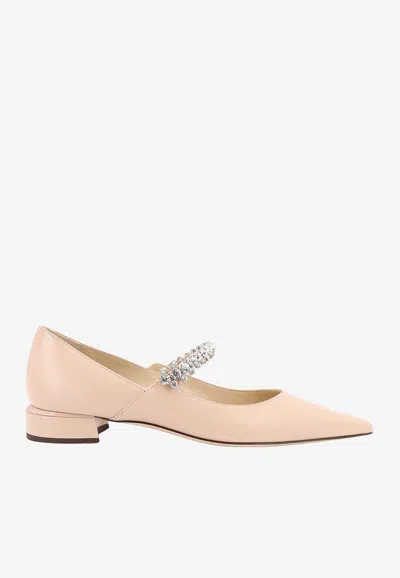 Jimmy Choo Bing Crystal Embellished Flat Pumps In Patent Leather In Pink