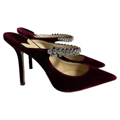 Jimmy Choo Bing Crystal-embellished Heeled Mules In Burgundy Velvet In Red