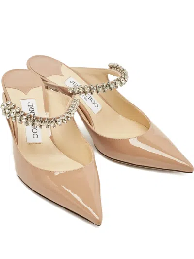 Pre-owned Jimmy Choo Bing Crystal-embellished Mules In Neutral
