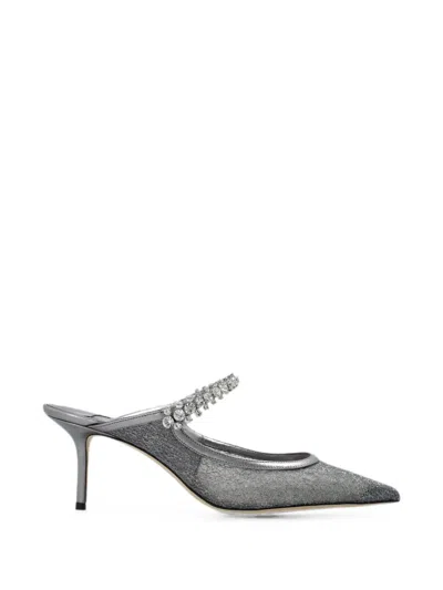 Jimmy Choo Bing Crystal-embellished Mesh Mules In Gray