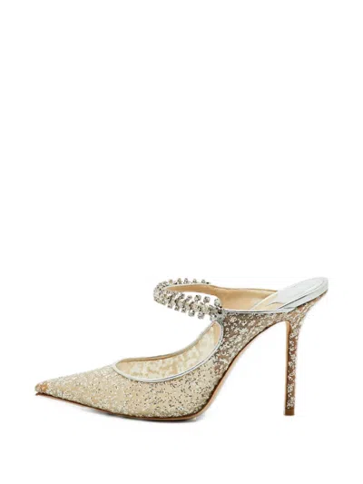 Pre-owned Jimmy Choo Bing Crystal-embellished Mules In Neutrals