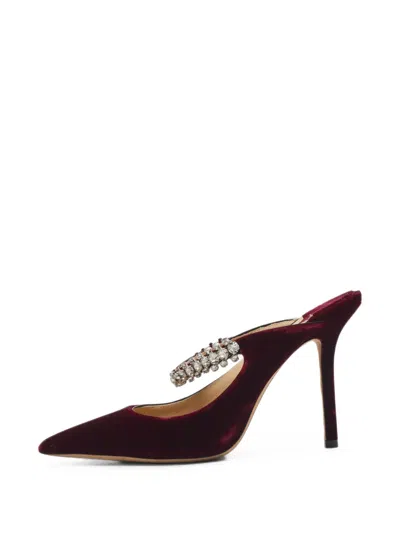 Pre-owned Jimmy Choo Bing Crystal-embellished Velvet Heeled Mules In Red