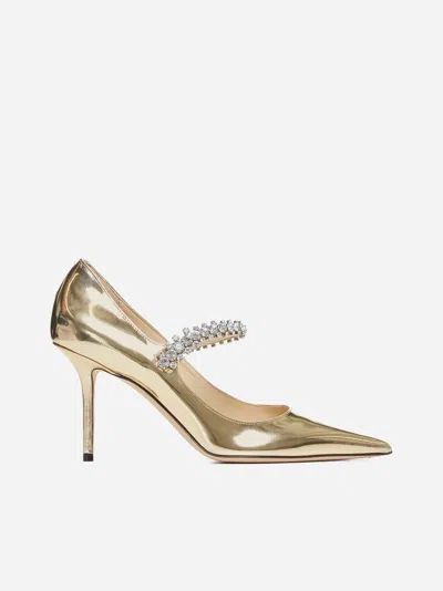 Jimmy Choo Bing Crystals Patent Leather Pumps In Gold